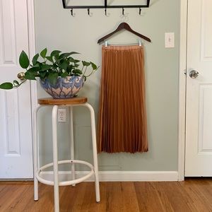 ASOS Peach Satin Elastic Waist Pleated Midi Skirt